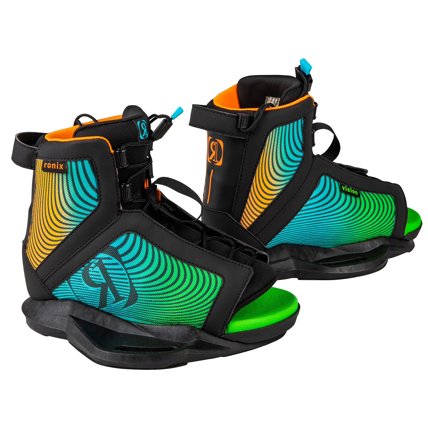 2020 Ronix Boy's Vision Wakeboard Boot Black/Orange/Green Coast