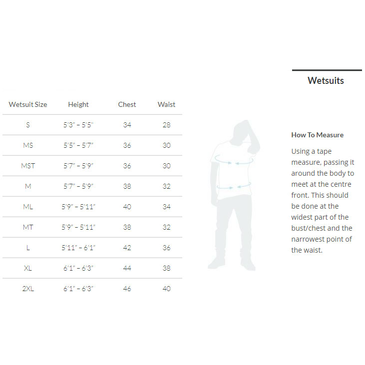 Animal Wetsuit Size Chart