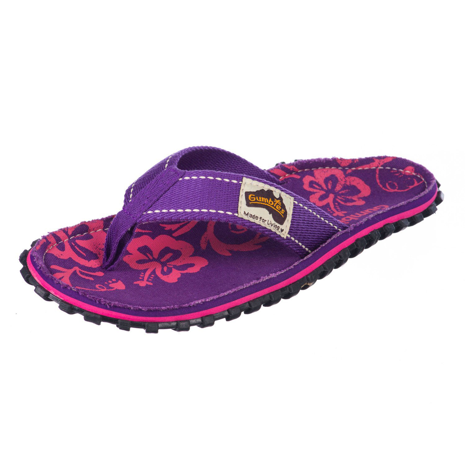 Gumbies Womens Islander Canvas Flip Flops - Purple Hibiscus