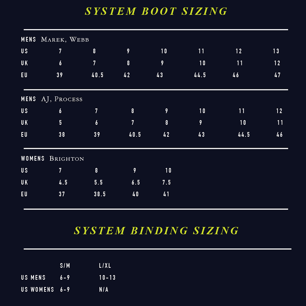 Firefly Snowboard Binding Size Chart