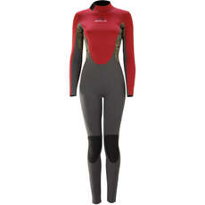 Sola Womens H20 4/3mm Back-Zip Wetsuit 2022 - Burgundy/Leaf Print
