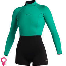 Mystic Womens Lunar 2/2mm Back-Zip Longarm Shorty Wetsuit - Black/Green 240111 Mystic Womens Lunar 2/2mm Back-Zip Longarm Shorty Wetsuit - Black/Green 240111