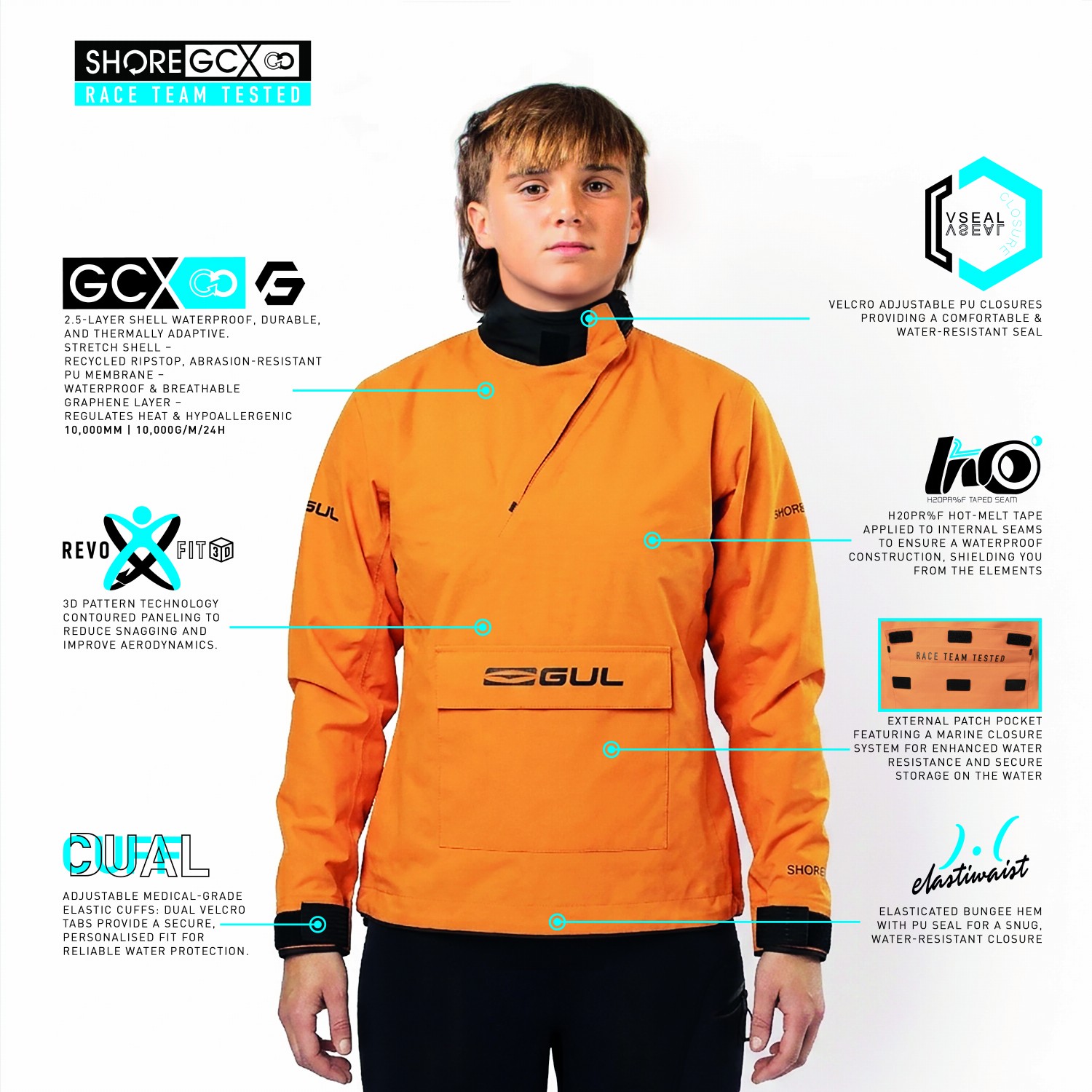 Gul Junior Shore Recore Graphene Taped Spray Top 2026 - Orange ST0030