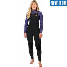 Gul Womens Flexor Yulex 4/3mm BS Chestzip Wetsuit - Black / Tie Bird FX1226