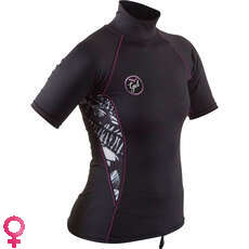 Gul Womens SWAMI Short Sleeve Rash Vest / Guard - Black/Floral - RG0330-B7