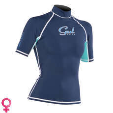 Gul SWAMI Short Sleeve Womens Rash Vest / Guard - India Ink/Acid Blue
