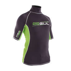 Gul XOLA Short Sleeve Mens Rash Vest / Guard - Deep Grey/F.Lime