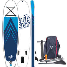RUK Rukstar 10'8 Inflatable SUP Paddle Board Package  - White/Blue