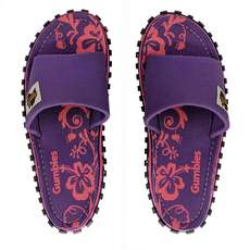Gumbies Womens Slide Canvas Flip Flops - Purple Hibiscus