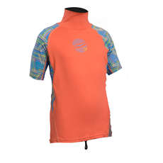 Gul Junior Girls Short Sleeve Rashvest - Coral/Lines