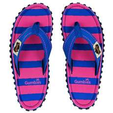 Gumbies Womens Islander Canvas Flip Flops - Blue & Pink Stripe