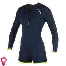 Mystic Womens Diva 3/2mm FZip Longarm Shorty Wetsuit - Navy/Lime